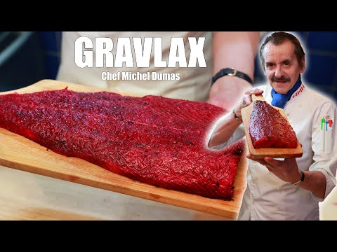 Beet-marinated salmon with beet and potato soup