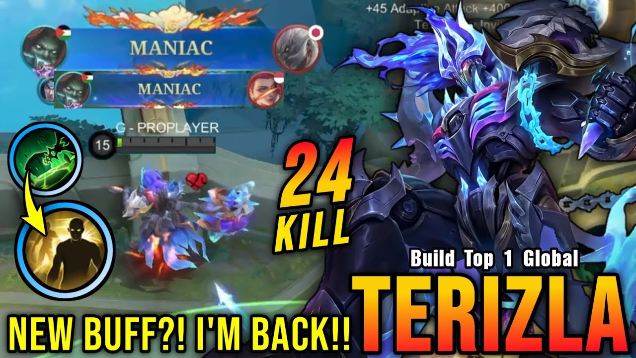 24 Kills + 2x MANIAC!! New Buff? Terizla is BACK TO META!! - Build Top 1 Global Terizla ~ MLBB