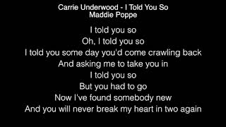 Maddie Poppe - I Told You So Lyrics (Carrie Underwood) American Idol 2018
