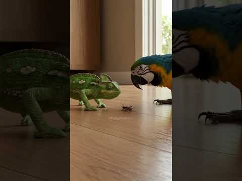Macaw vs  Chameleon The Showdown Over a Cricket