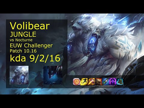 Volibear Jungle vs Nocturne - EUW Challenger 9/2/16 Patch 10.16 Gameplay