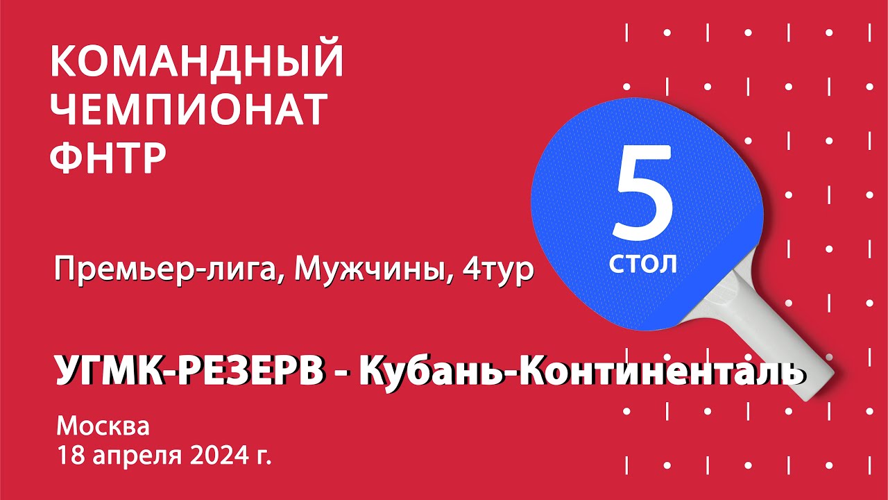 КЧФНТР 23/24. Премьер-лига. Мужчины. 4 тур. 5 стол. УГМК-РЕЗЕРВ : Кубань-Континенталь. 18.04.24