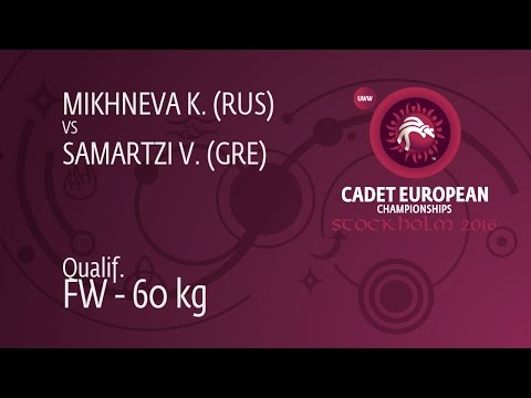Qual. FW - 60 kg: K. MIKHNEVA (RUS) df. V. SAMARTZI (GRE) by FALL, 8-0