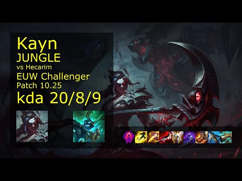 Kayn vs Hecarim Jungle - EUW Challenger 20/8/9 Patch 10.25 Gameplay