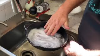 How To CLEAN A Cast Iron Skillet With SALT!!