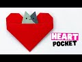 How to make ORIGAMI HEART [origami heart pocket with origami cat, rabbit and Pikachu]