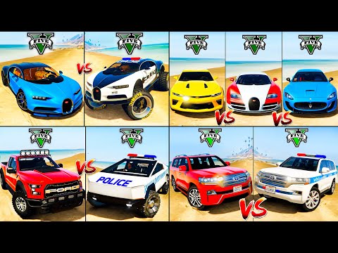 Monster Police Bugatti vs Chevrolet Camaro vs Toyota Land Cruiser vs Bugatti Chiron - GTA 5 Car Mods