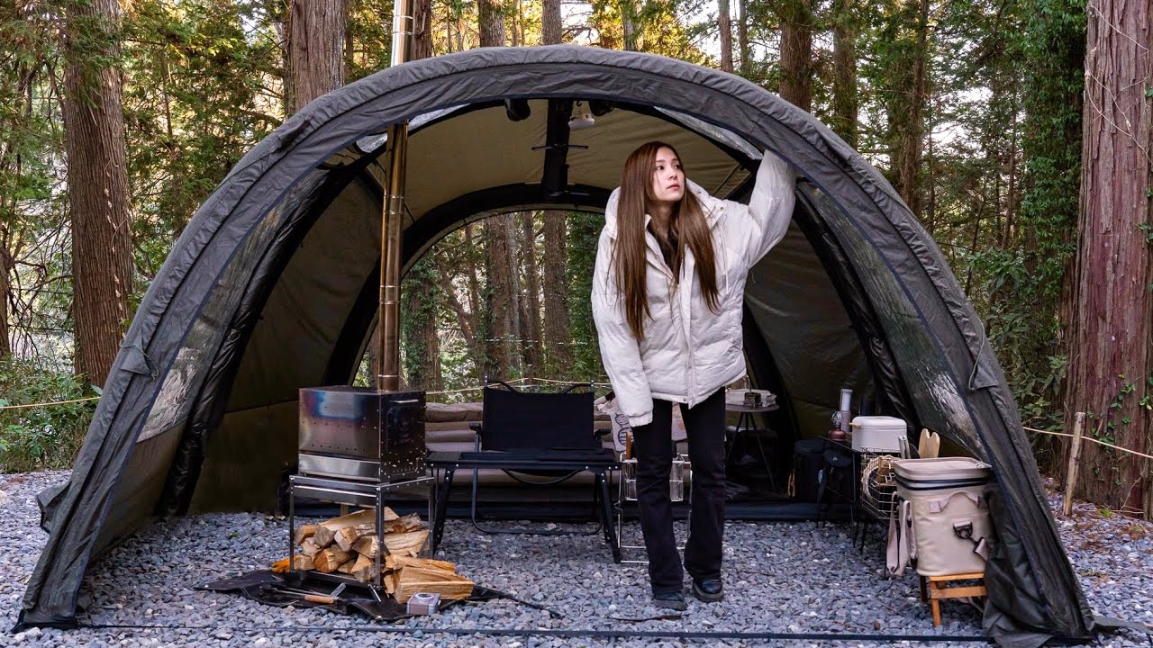 トンネルテントで過ごす静かな夜｜サムギョプサルとペッパーランチ【ASMR】Quiet Night in a Tunnel Tent | Solo Camping & Samgyeopsal ASMR