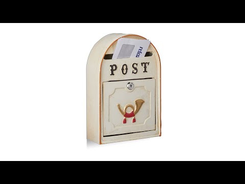 Briefkasten antik mit Posthorn Beige - Gold - Rot - Metall - 22 x 32 x 9 cm