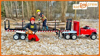 Download lagu Hauling trees with kids ride on logging semi truck and cutting with chainsaw. Educational | Kid Crew mp3