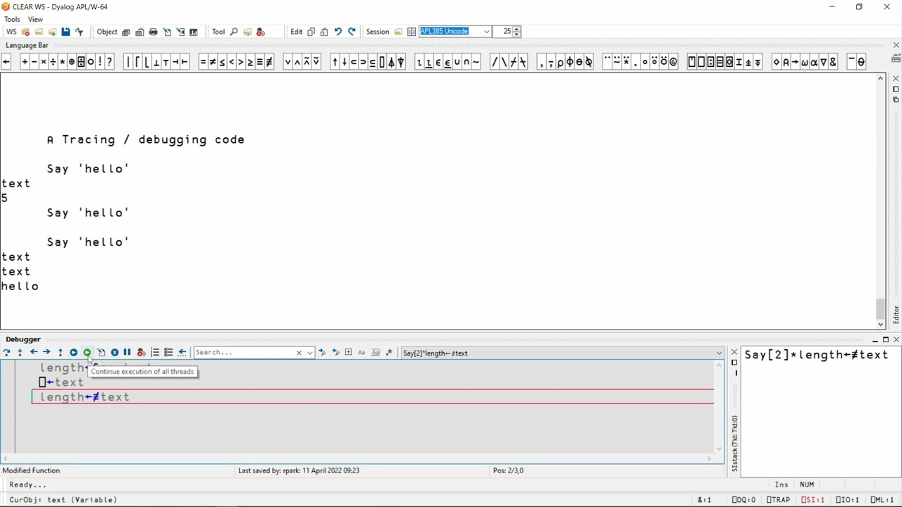 Editing and Debugging Dyalog APL