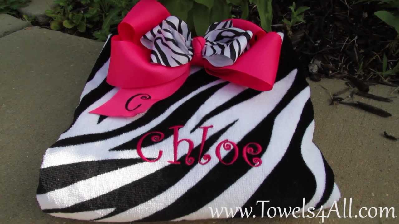 Zebra Print Beach Towel and Hot Pink Zebra Bow Set - video demo