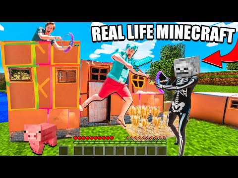 Papa Jake - Real Life MINECRAFT Box Fort! 24 Hour Challenge! SECRET TUNNEL, FARMING  and More!