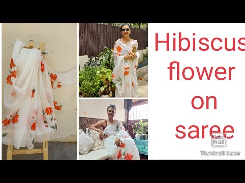 Fabric painting tutorial for beginners | Simple and easy flower on georgette saree | @aishwarya.couture