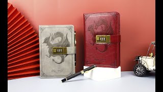 Dragon Leather Journal with Lock Diary with Combination Lock Notebook, B6 Writing Journals