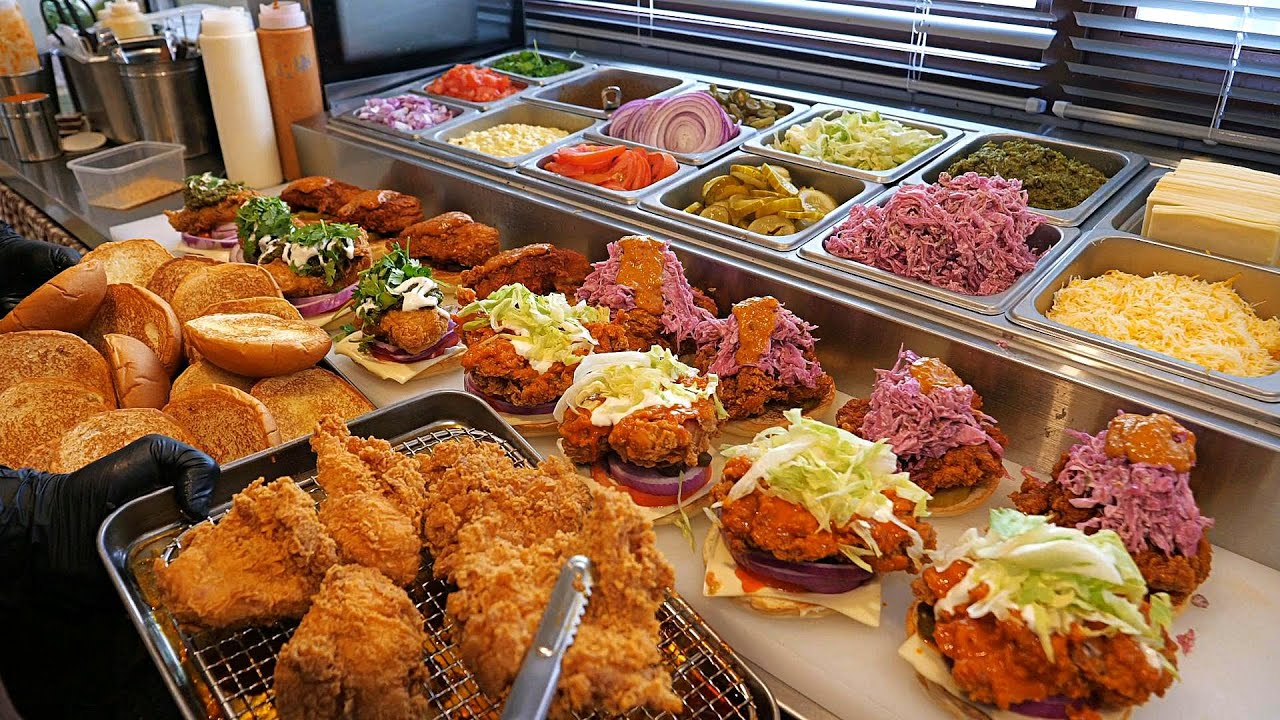 This is the king of all chicken burgers! American Nashville hot chicken burger / Korean street food