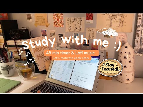 Study with me l 45 min cozy Lofi music light study session🎧 light academia desk motivation to study