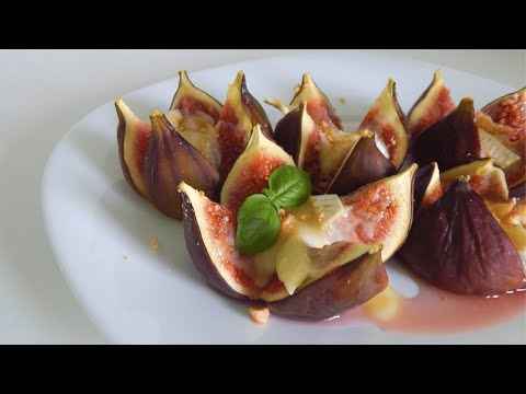 Baked figs with brie cheese, honey and nuts. Appetizer & dessert EASY and DELICIOUS. Fig recipe