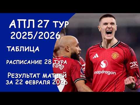 EPL Round 27 results for February 22/23. Table. Schedule for Round 28.