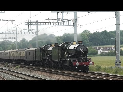 Double Castles 5043 + 7029 Fly Past Bishton Signal Box , 10-06-23