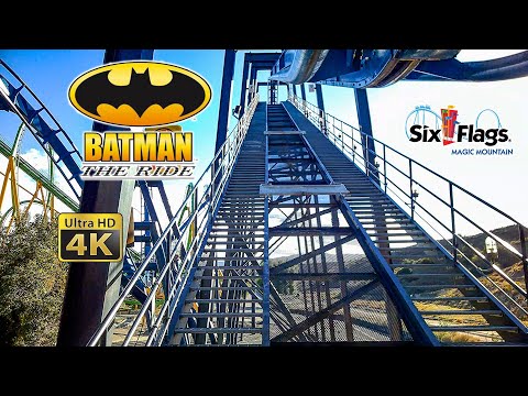 Front row point of view footage of Batman The Ride