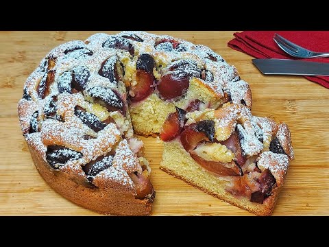 PLUM CAKE made with butter, no mixer needed. A soft and moist cake with lots of plums.