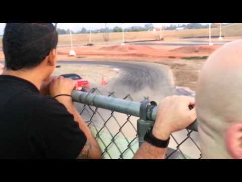 Camaro drifting into tire barrier