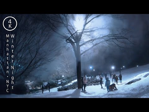 NYC Snowy Winter Night - Central Park in Manhattan, New York 4K