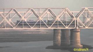 preview picture of video 'WDG4 and WAG7 Engines crossing Krishna River bridge'