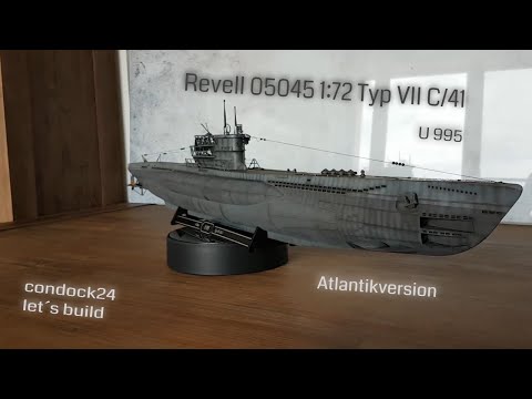 Modellbau Uboot Typ VII C/41, Atlantikversion. "U995". WWII Submarine. Basis-Kit Revell 05045, 1:72.