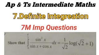 Maths - 2B in Telugu || Definite Integration |Intermediate 2nd year Maths B || 7M Imp Questions