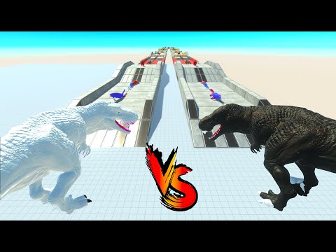 ALBINO T-REX vs DARK T-REX RACE BATTLE COMPETITION - Animal Revolt Battle Simulator