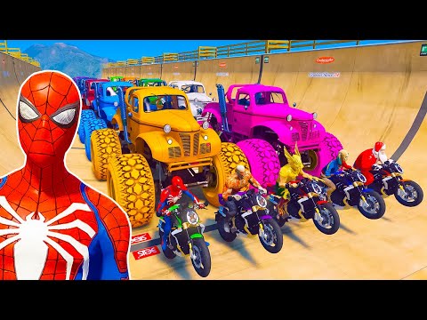 SPIDERMAN CARS Racing Mega Ramp Challenge ! SUPERHEROES HULK Epic NEW Stunts Race by GOKU - GTA 5