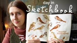 Spend a day in my SKETCHBOOK painting birds and mushrooms 🍄
