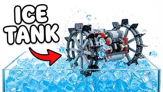Testing 10 LEGO Cars Run on ICE Water Tank with More Obstacles