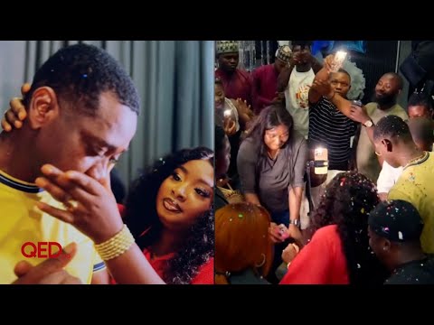 Lateef Adedimeji in tears as Mo Bimpe throws surprise party to celebrate him