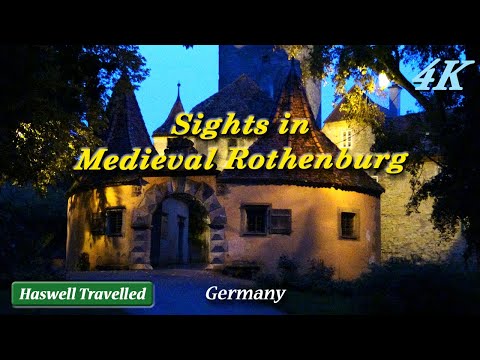 Vistas medievais e caminhada noturna de Rothenburg ob der Tauber - Vídeo de viagem em 4K da Alemanha