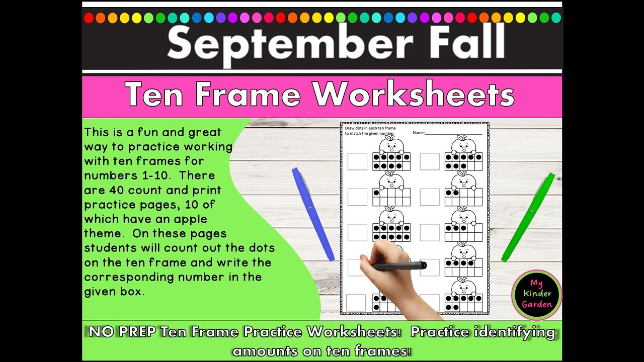 September Ten Frame Fall Worksheets Count Draw Write MathActivities Numbers 1-10