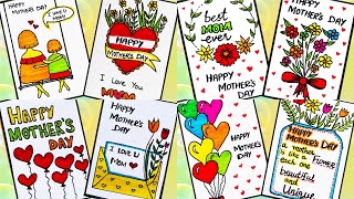 DIY 8 Easy & Beautiful Mother’s Day Greeting Card on White Paper | Cute Mother’s Day Drawing Ideas 