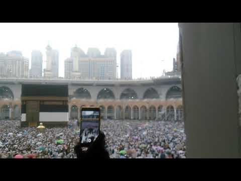 Pilgrims performing tawaf at Holy Kaaba on rainy afternoon, hajj 2017