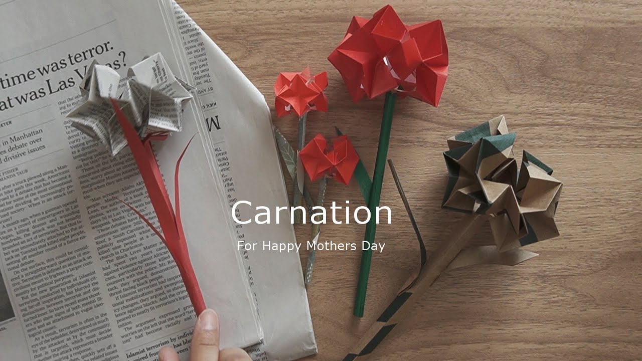 おりがみでカーネーション【Origami】折り紙の花