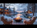 Soothing Winter Piano Music ️ Relaxing Fireplace Ambience Lakeside Cabin In Woods