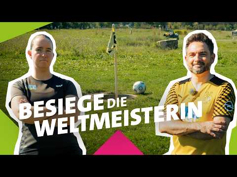 Hat er eine Chance gegen die Weltmeisterin? Fußball Golf Challenge