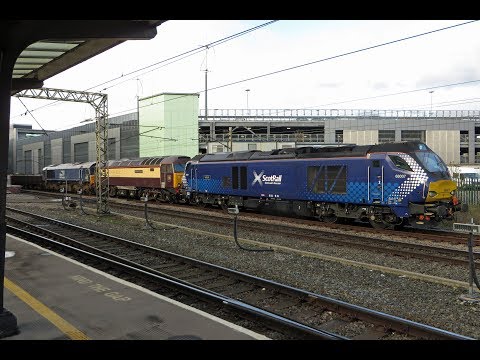DRS Convoy: 68007 leads 57305 & 66305 - 6K27, Preston 17/04/18.