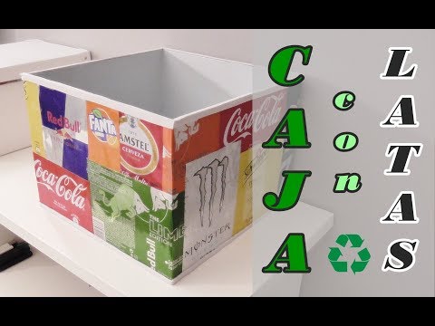 Caja organizadora hecha con cartón y latas de refrescos