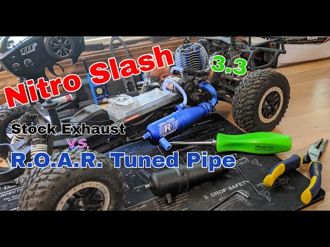 Traxxas Slash Nitro - Exhaust Comparison (Stock vs. R.O.A.R. Tuned Pipe) + Burnout and Rippin Donuts