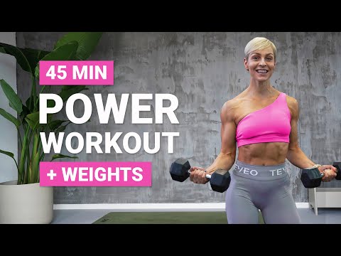 45 MIN POWER WORKOUT | Strength + Conditioning | Full Body DB Workout | + Weights | No Repeat
