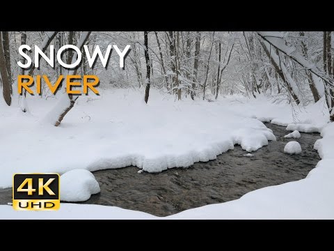 4K Snowy River - Relaxing Winter Video & Nature Sounds - Forest Snow - Ultra HD - 2160p