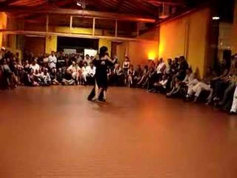  Fernando Sanchez  and  Nayla Vacca  are  dancing  to  the  milonga  "  Parque Patricios  "