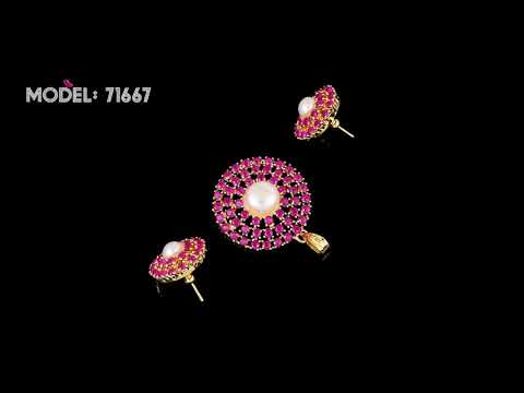 Fascinating Ruby American Diamond Pendant Set | Violet & Purple